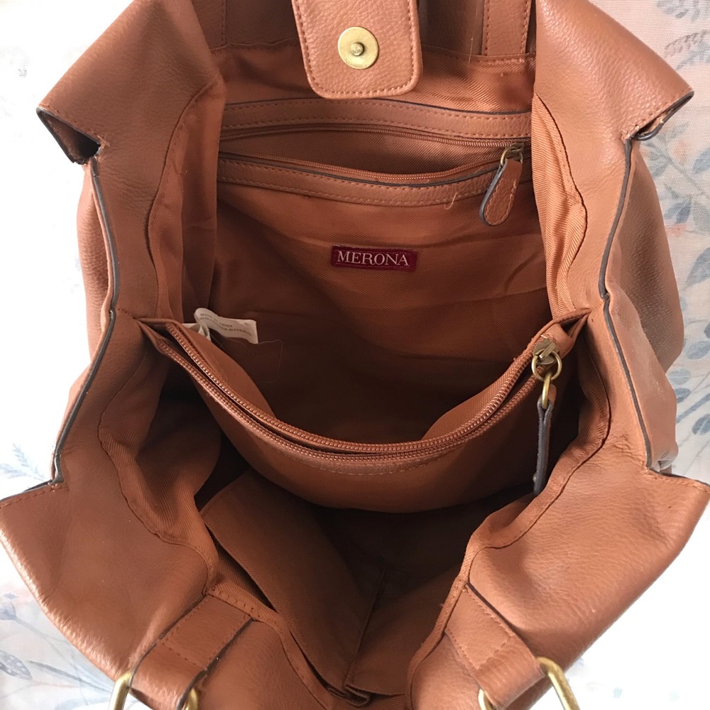 Merona Brown Faux Leather Satchel Purse - Picture 6 of 14
